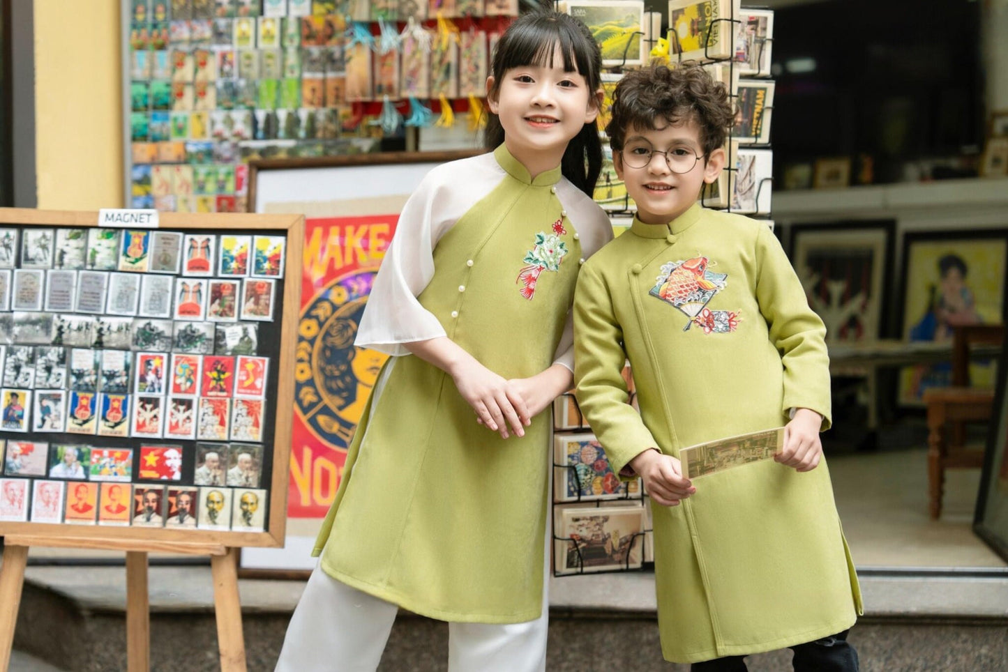 Family Green Pearls Ao Dai Set (No Headband)