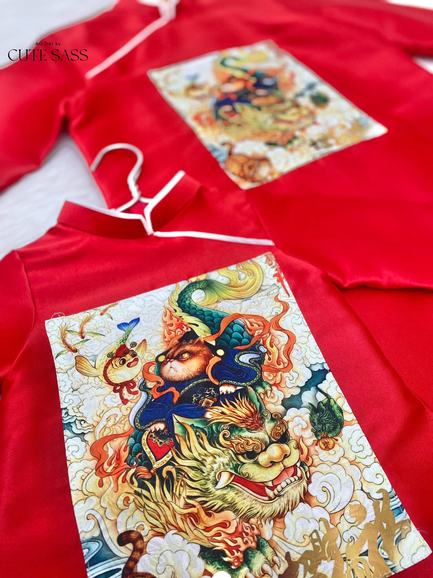 Men and Boy Red Lan Ao Dai Set | Pre-made Vietnamese Ao Dai| Lunar New Year | Ao Dai for Girl, Mom, Dad, Boy | Ao Dai Tet|J3