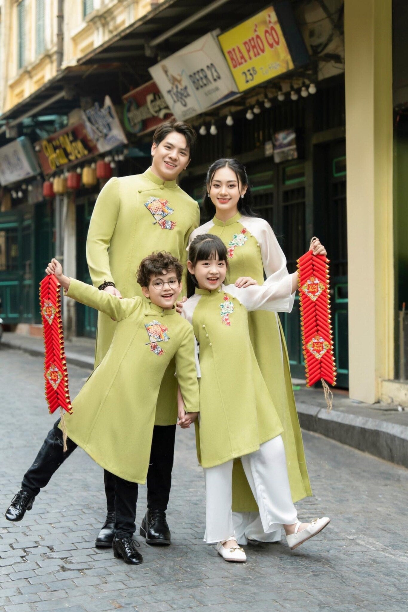 Family Green Pearls Ao Dai Set (No Headband)
