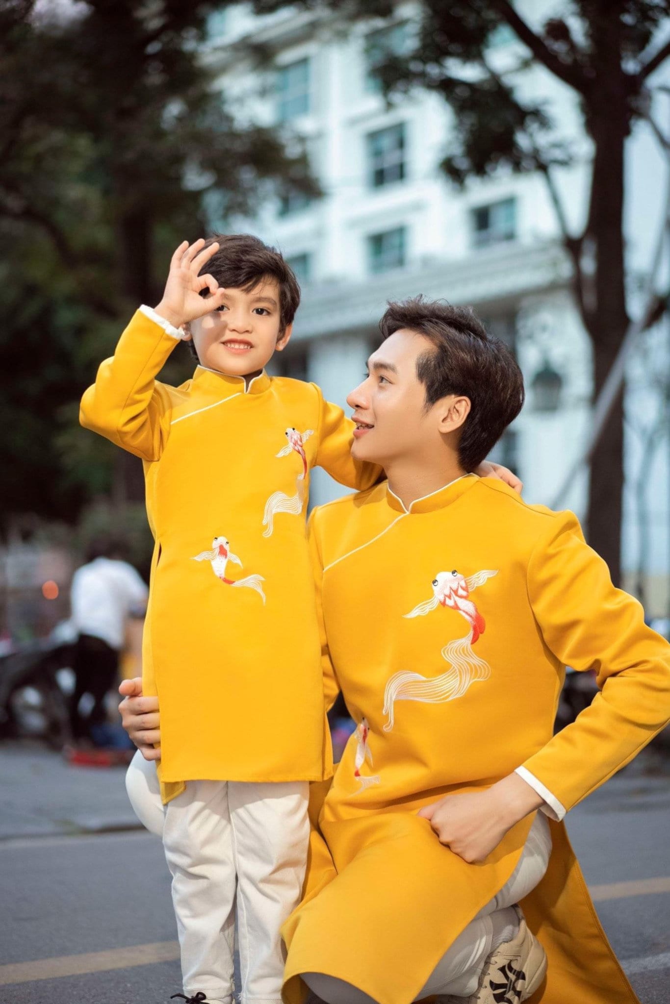 Family Yellow Koi/Floral Ao Dai Set