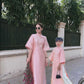 Mom and Daughter Pink Ribbons Matching Ao Dai Set