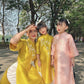 Mom and Daughter Yellow Ribbons Matching Ao Dai Set