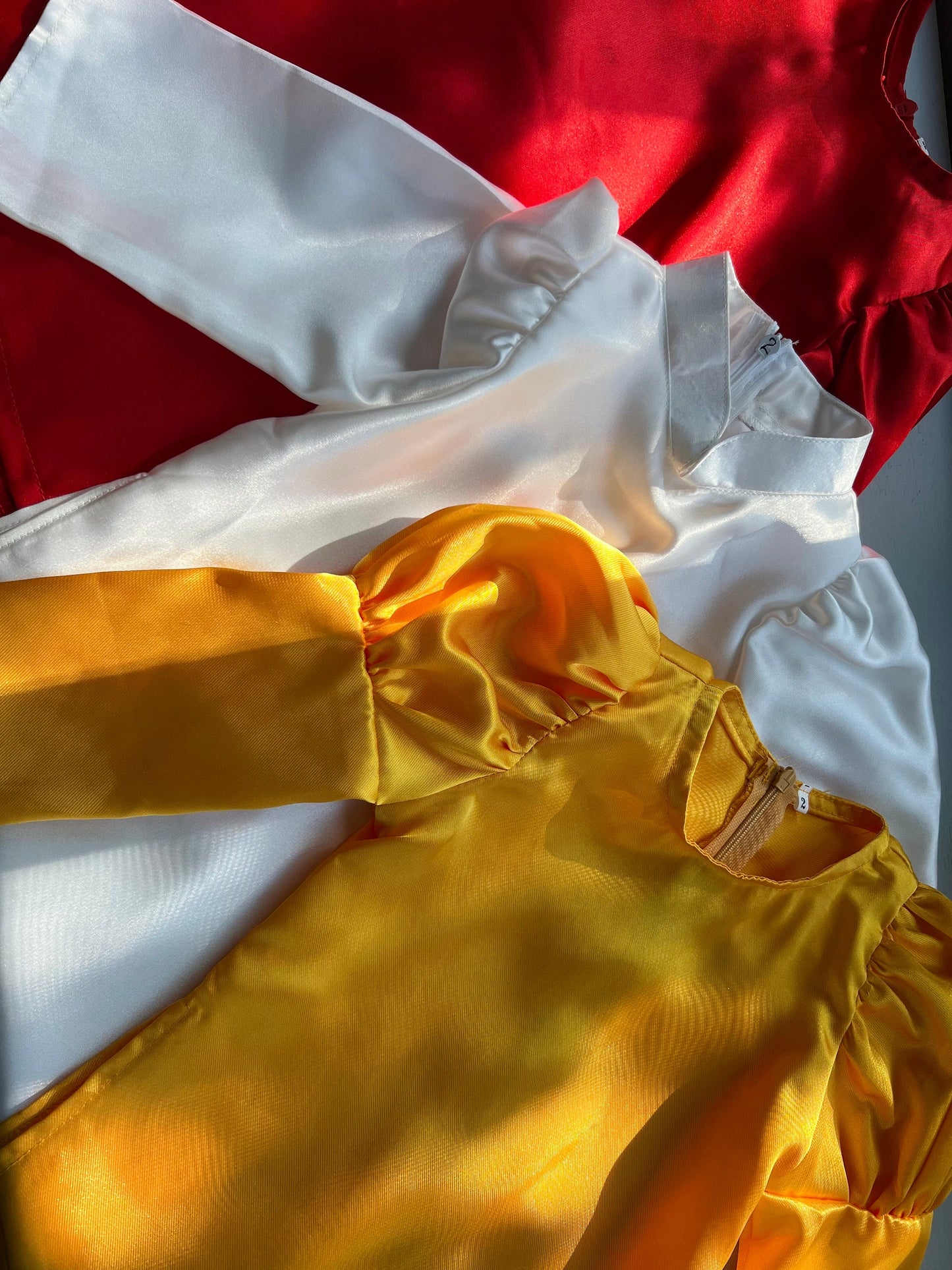 Girl Satin Ao Dai Set (White, Yellow, Red) | Pre-made Traditional Vietnamese Ao Dai | Vietnamese Girl Ao Dai| Lunar New Year| Kid Ao Dai |B2