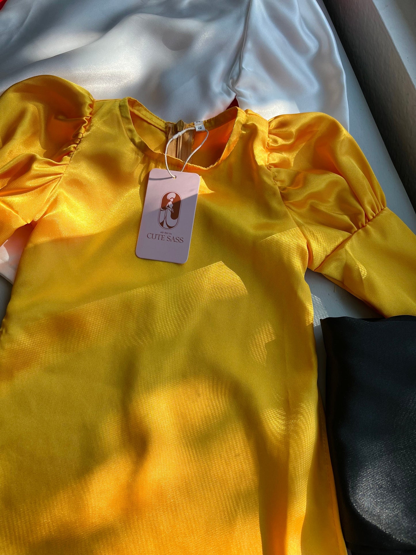 Girl Satin Ao Dai Set (White, Yellow, Red) | Pre-made Traditional Vietnamese Ao Dai | Vietnamese Girl Ao Dai| Lunar New Year| Kid Ao Dai |B2