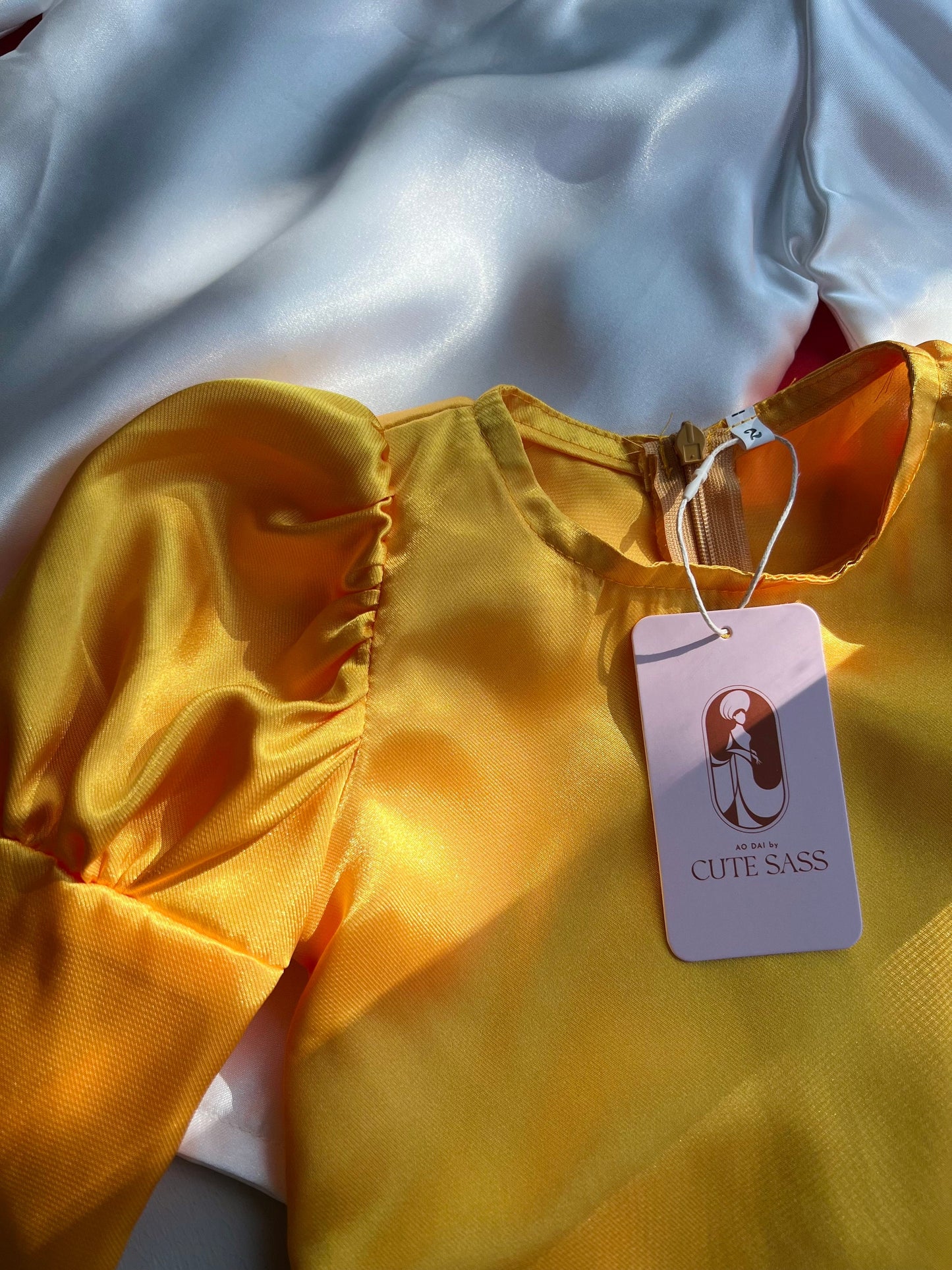 Girl Satin Ao Dai Set (White, Yellow, Red) | Pre-made Traditional Vietnamese Ao Dai | Vietnamese Girl Ao Dai| Lunar New Year| Kid Ao Dai |B2