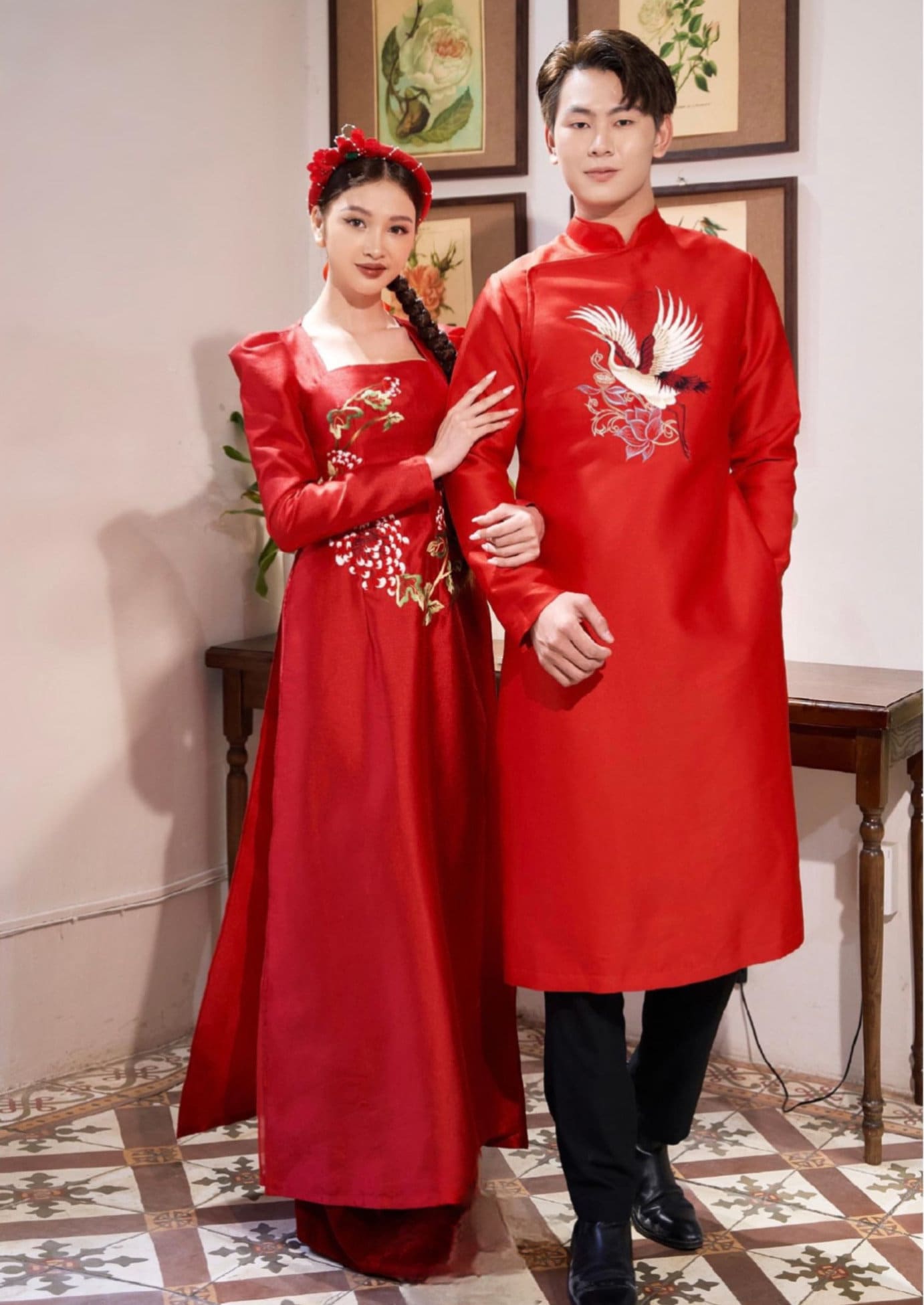 Family Red Hac Embroidery Ao Dai Set (No Headband) | Pre-made Vietnamese Ao Dai| Lunar New Year | Ao Dai for Girl, Mom, Dad, Boy|