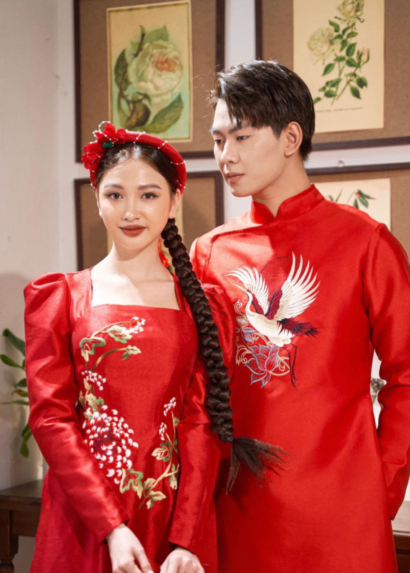 Family Red Hac Embroidery Ao Dai Set (No Headband) | Pre-made Vietnamese Ao Dai| Lunar New Year | Ao Dai for Girl, Mom, Dad, Boy|