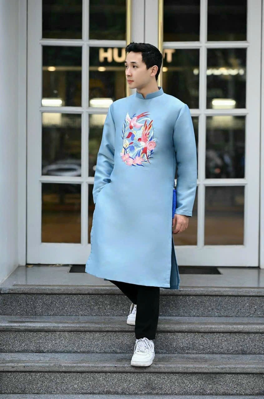 Men Light Blue Sparrow Ao Dai Set