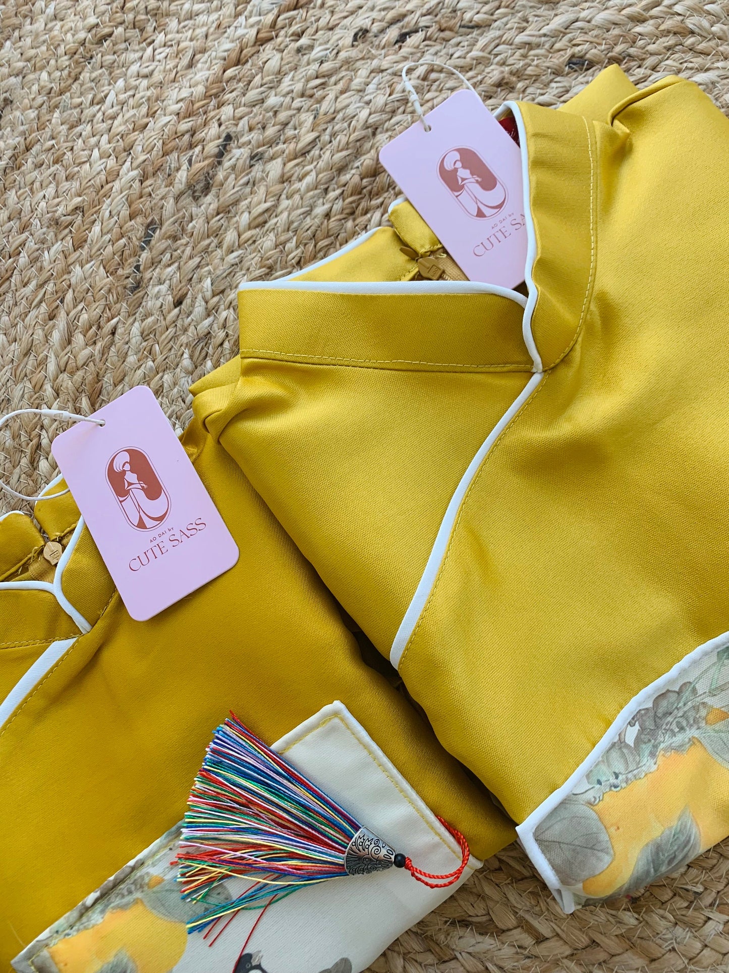 Men and Boy Yellow Pom Ao Dai Set