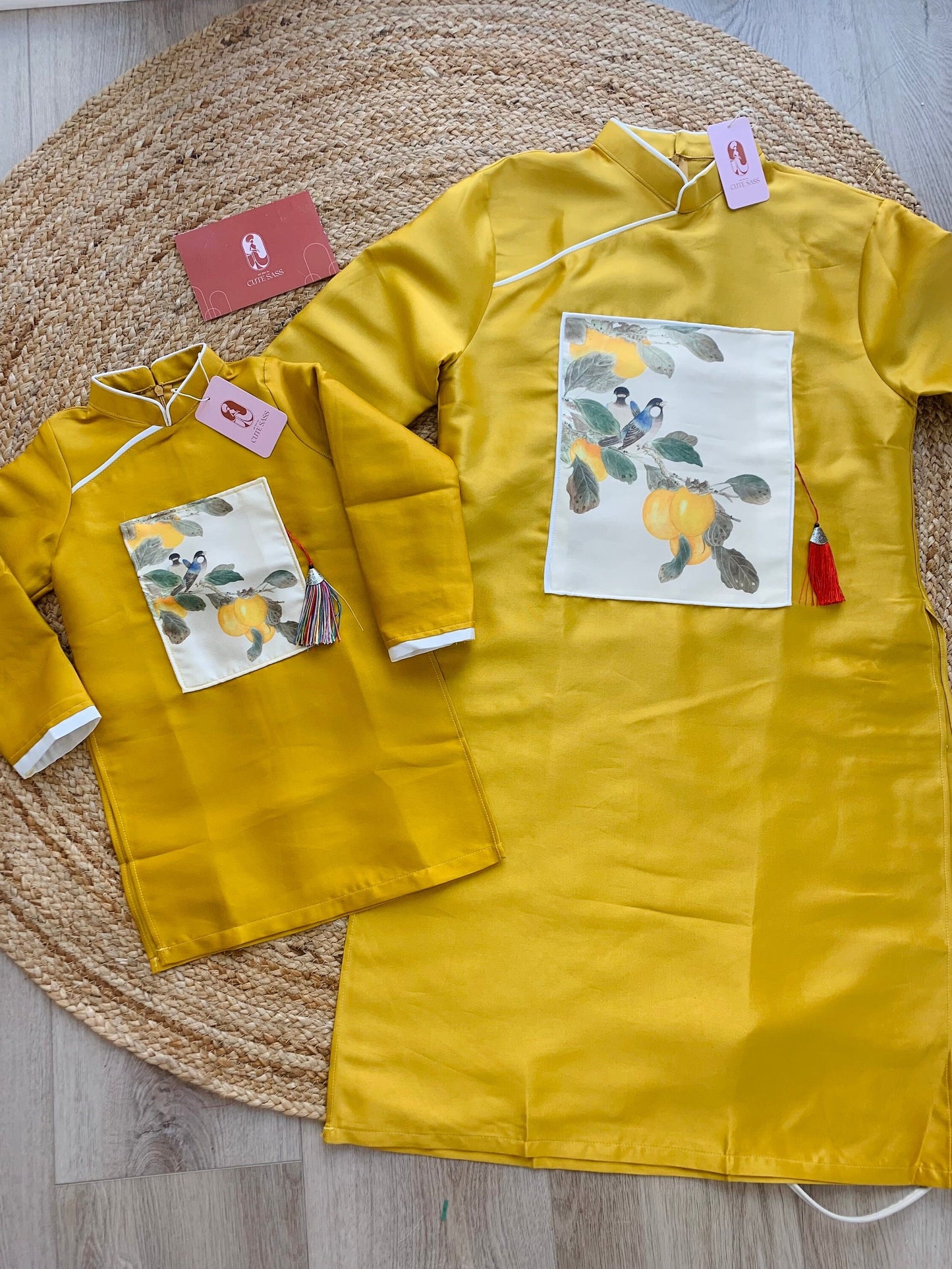 Men and Boy Yellow Pom Ao Dai Set
