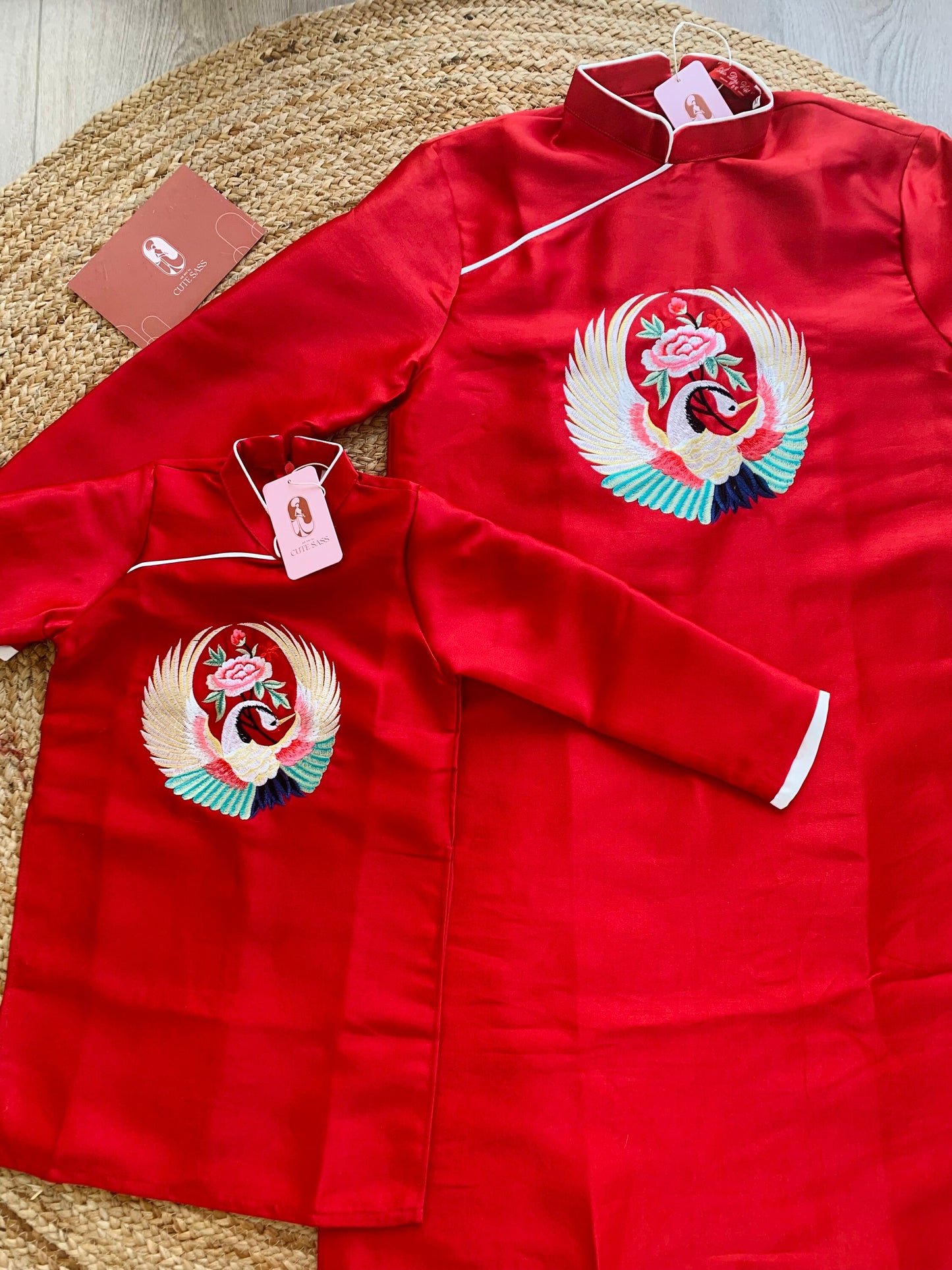 Family Red Embroidery Ao Dai Set (No Headband)
