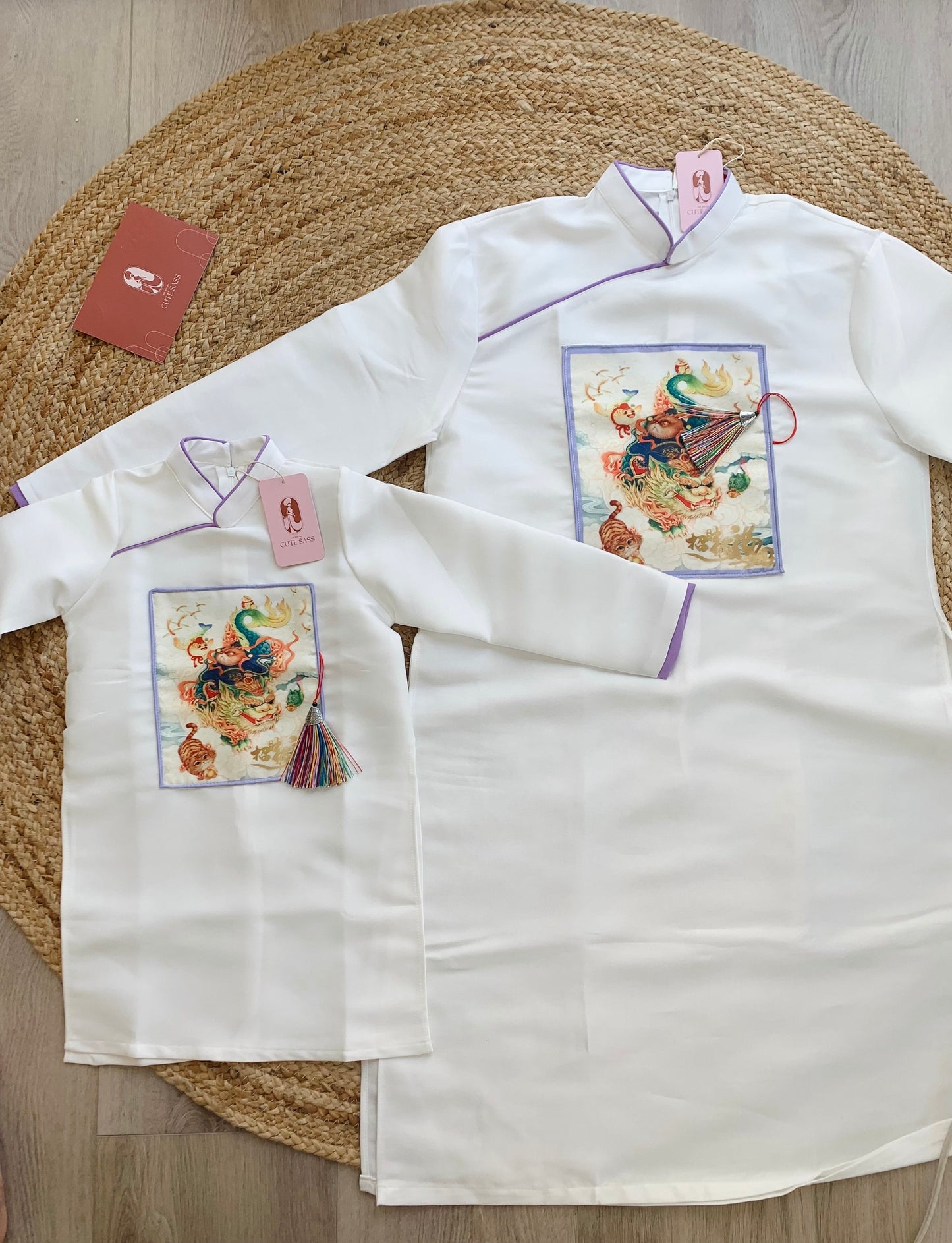 Men and Boy White/Purple Lan Ao Dai Set