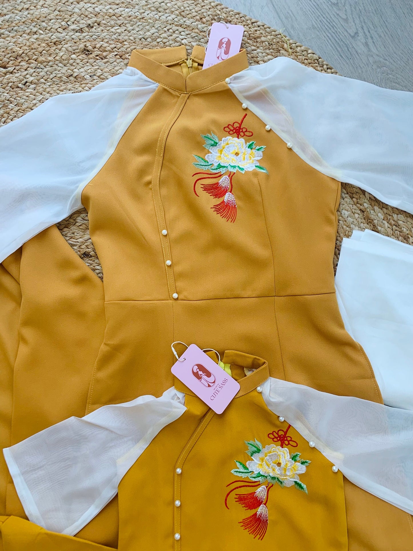 Family Yellow Pearls Ao Dai Set (No Headband)