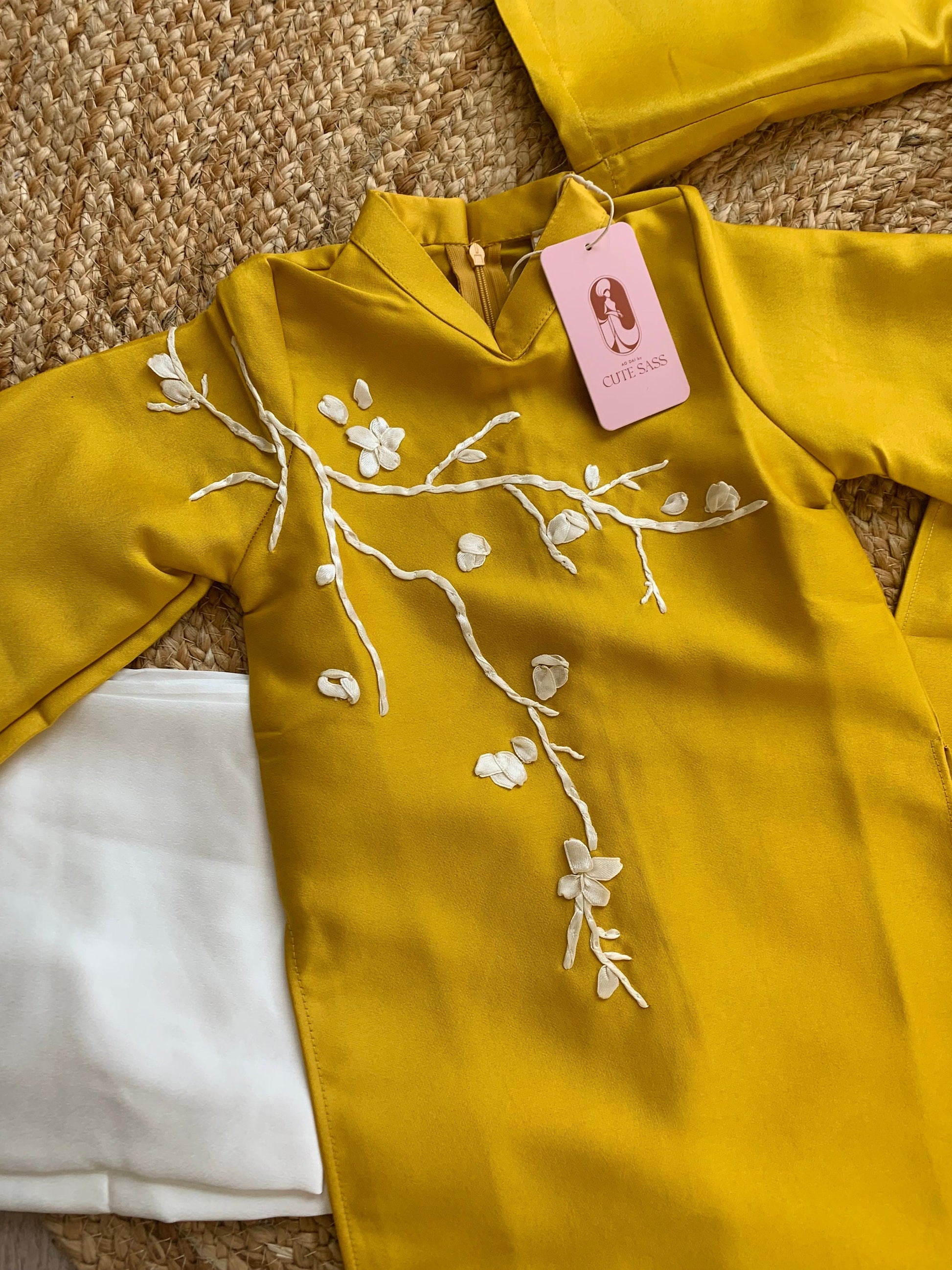 Mom and Daughter Yellow Ribbons Matching Ao Dai Set