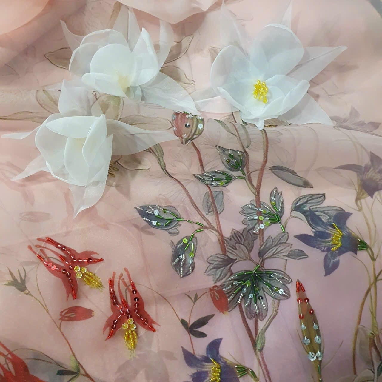 Peach Halter 3D Butterfly Ao Dai Set
