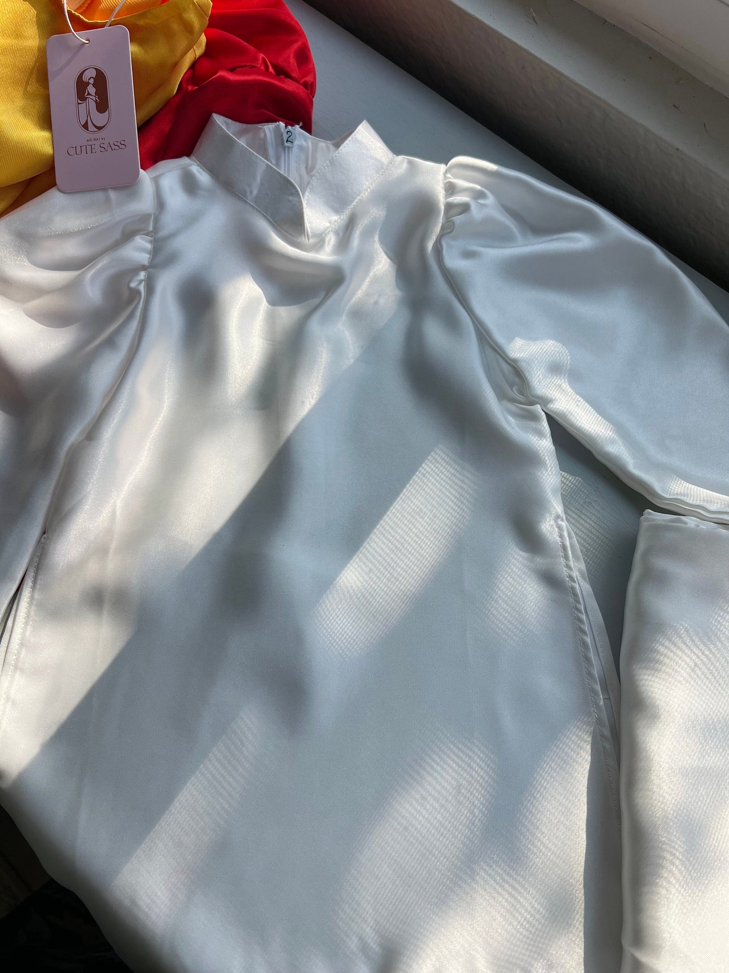 Girl Satin Ao Dai Set (White, Yellow, Red) | Pre-made Traditional Vietnamese Ao Dai | Vietnamese Girl Ao Dai| Lunar New Year| Kid Ao Dai |B2