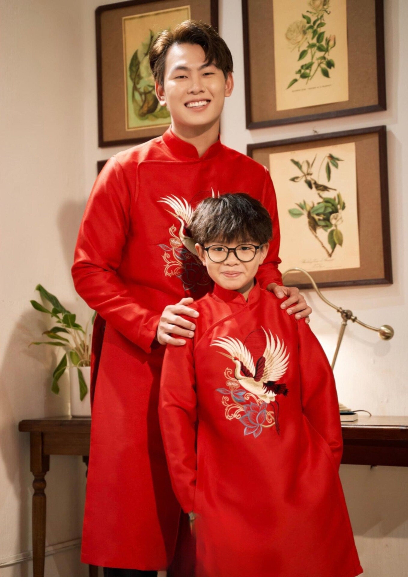Family Red Hac Embroidery Ao Dai Set (No Headband) | Pre-made Vietnamese Ao Dai| Lunar New Year | Ao Dai for Girl, Mom, Dad, Boy|