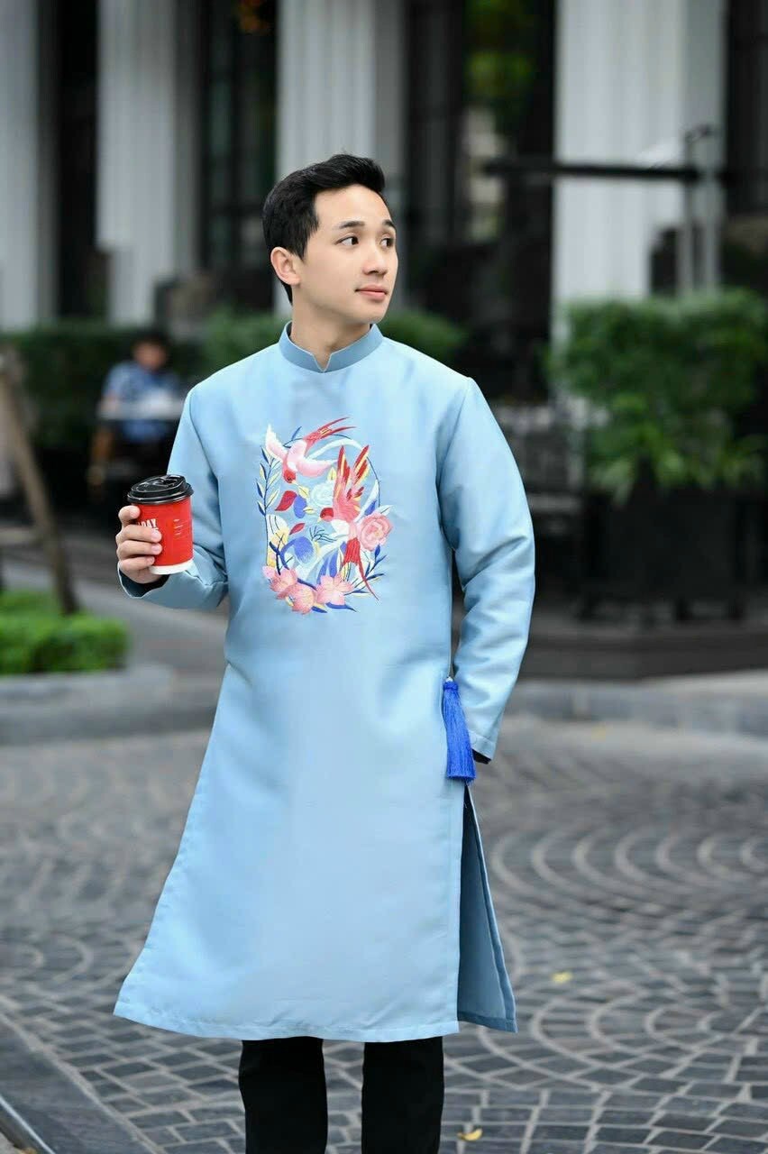 Men Light Blue Sparrow Ao Dai Set