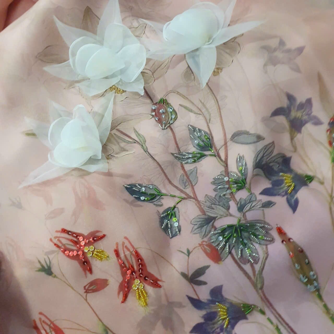 Peach Halter 3D Butterfly Ao Dai Set