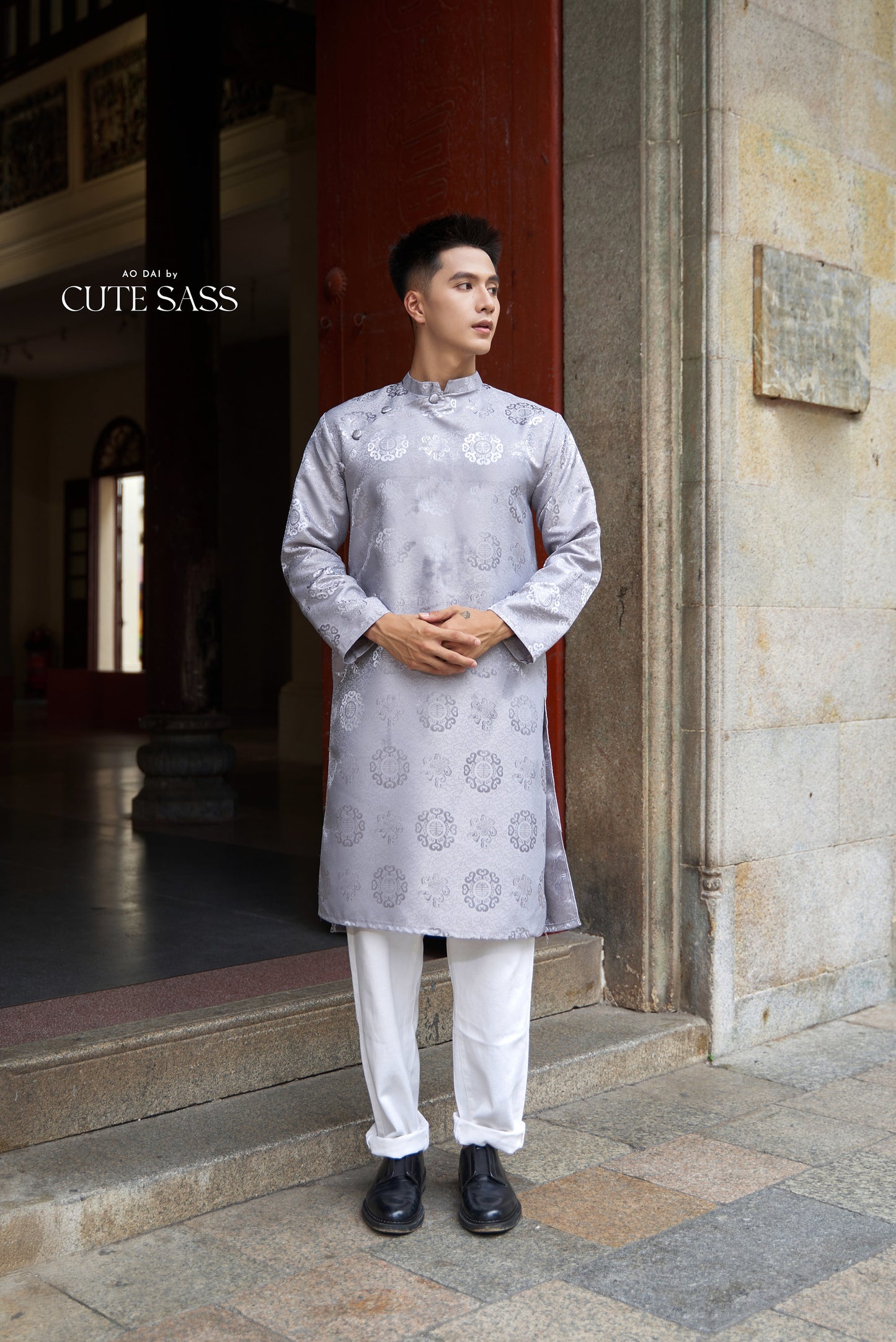 Men Gray Gam Silk Ao Dai Set| Pre-made Traditional Vietnamese Ao Dai| Lunar New Year | Ao Dai for Dad, Boy | Ao Dai Tet|H4