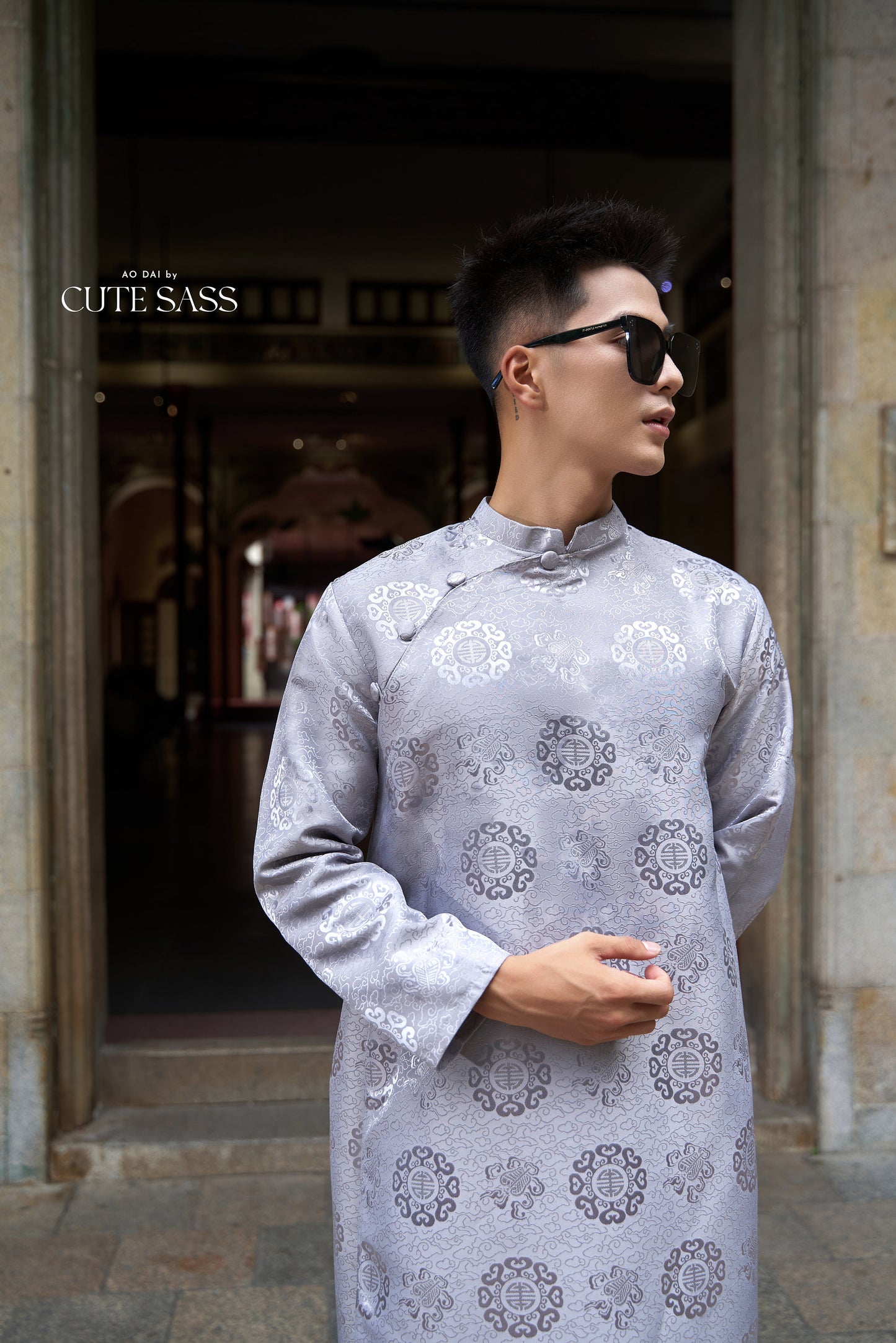 Men Gray Gam Silk Ao Dai Set| Pre-made Traditional Vietnamese Ao Dai| Lunar New Year | Ao Dai for Dad, Boy | Ao Dai Tet|H4