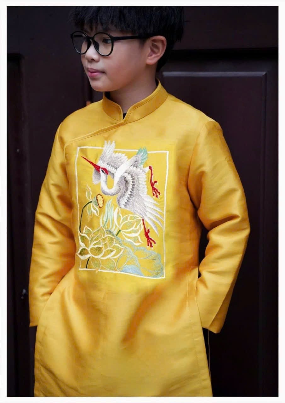 Boy Yellow Embroidery Hac/Lotus Ao Dai Top | Lunar New Year | Ao Dai for Boy | Ao Dai Kid | Ao Dai Tet |