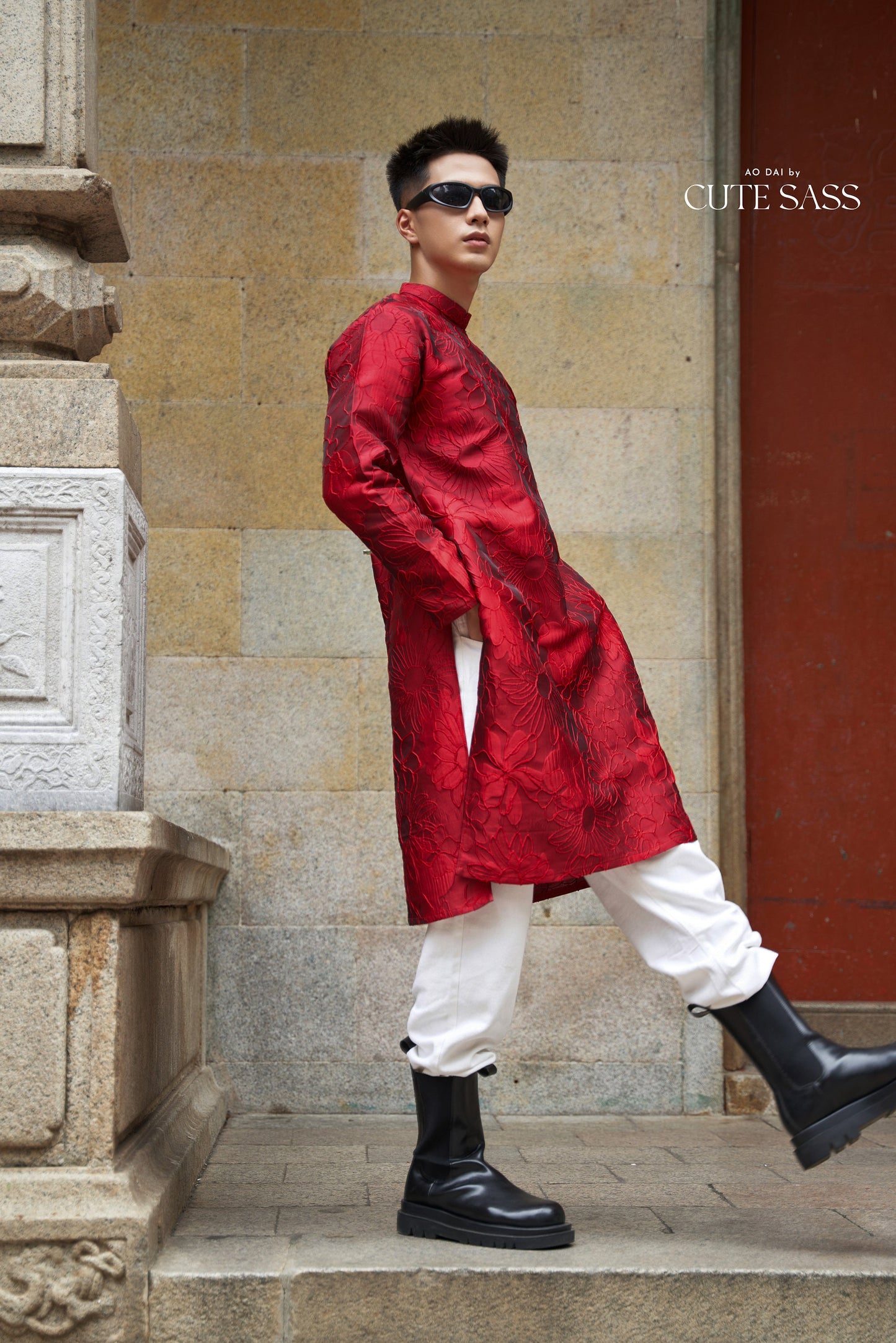 Men Red 3D Gam Ao Dai Top