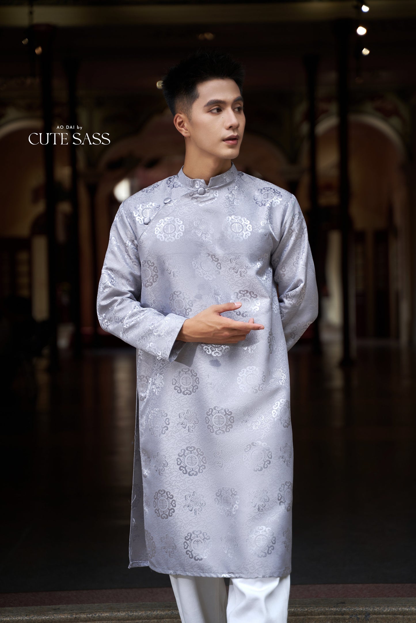 Men Gray Gam Silk Ao Dai Set| Pre-made Traditional Vietnamese Ao Dai| Lunar New Year | Ao Dai for Dad, Boy | Ao Dai Tet|H4