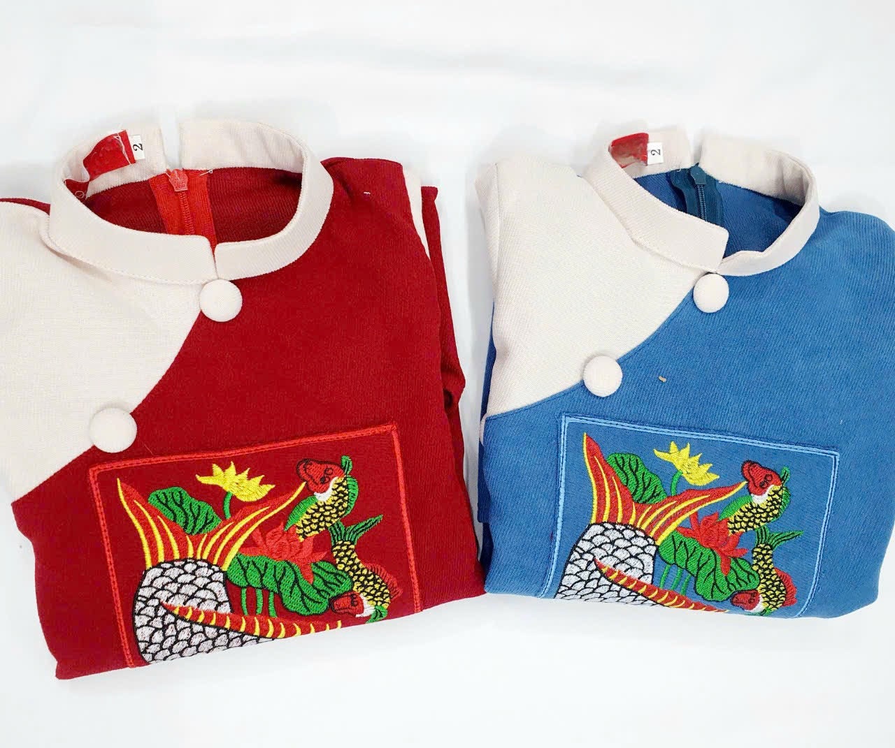 Boy Red/Blue Embroidery Koi Ao Dai Top | Pre-made Traditional Vietnamese Ao Dai | Lunar New Year | Ao Dai for Boy |