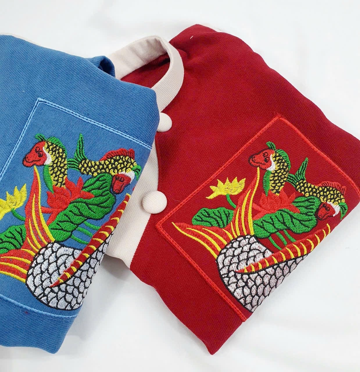 Boy Red/Blue Embroidery Koi Ao Dai Top | Pre-made Traditional Vietnamese Ao Dai | Lunar New Year | Ao Dai for Boy |
