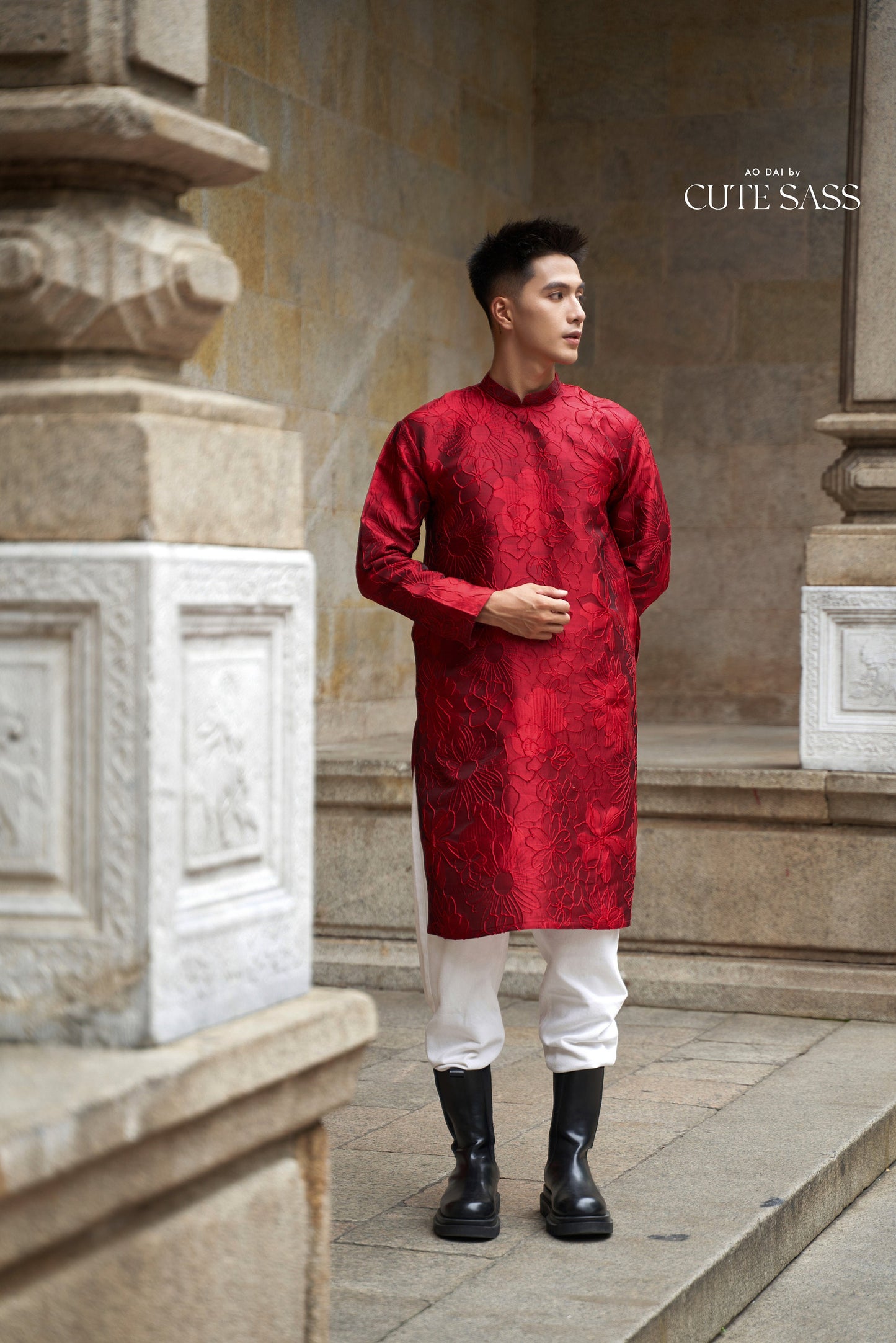 Men Red 3D Gam Ao Dai Top