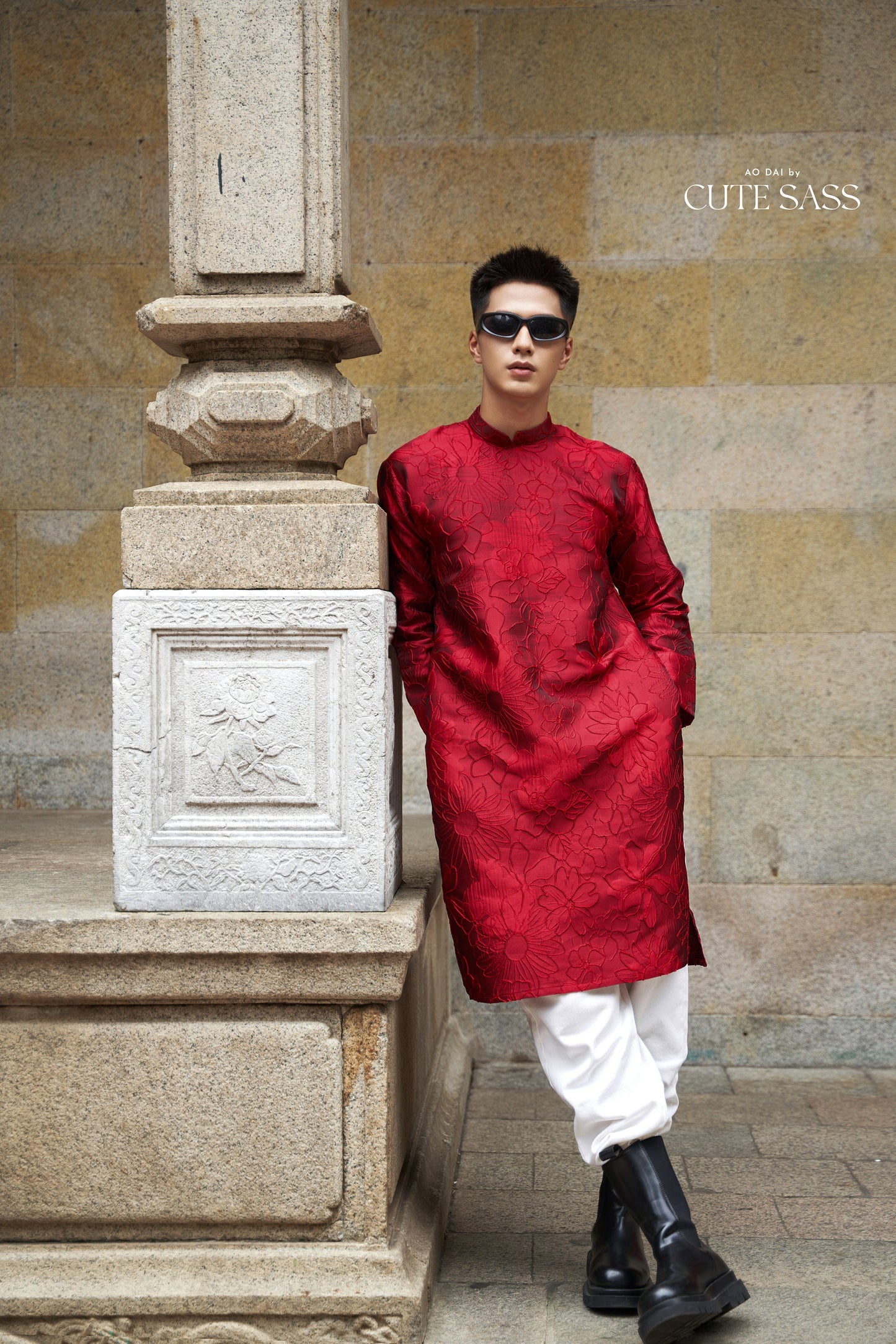 Men Red 3D Gam Ao Dai Top