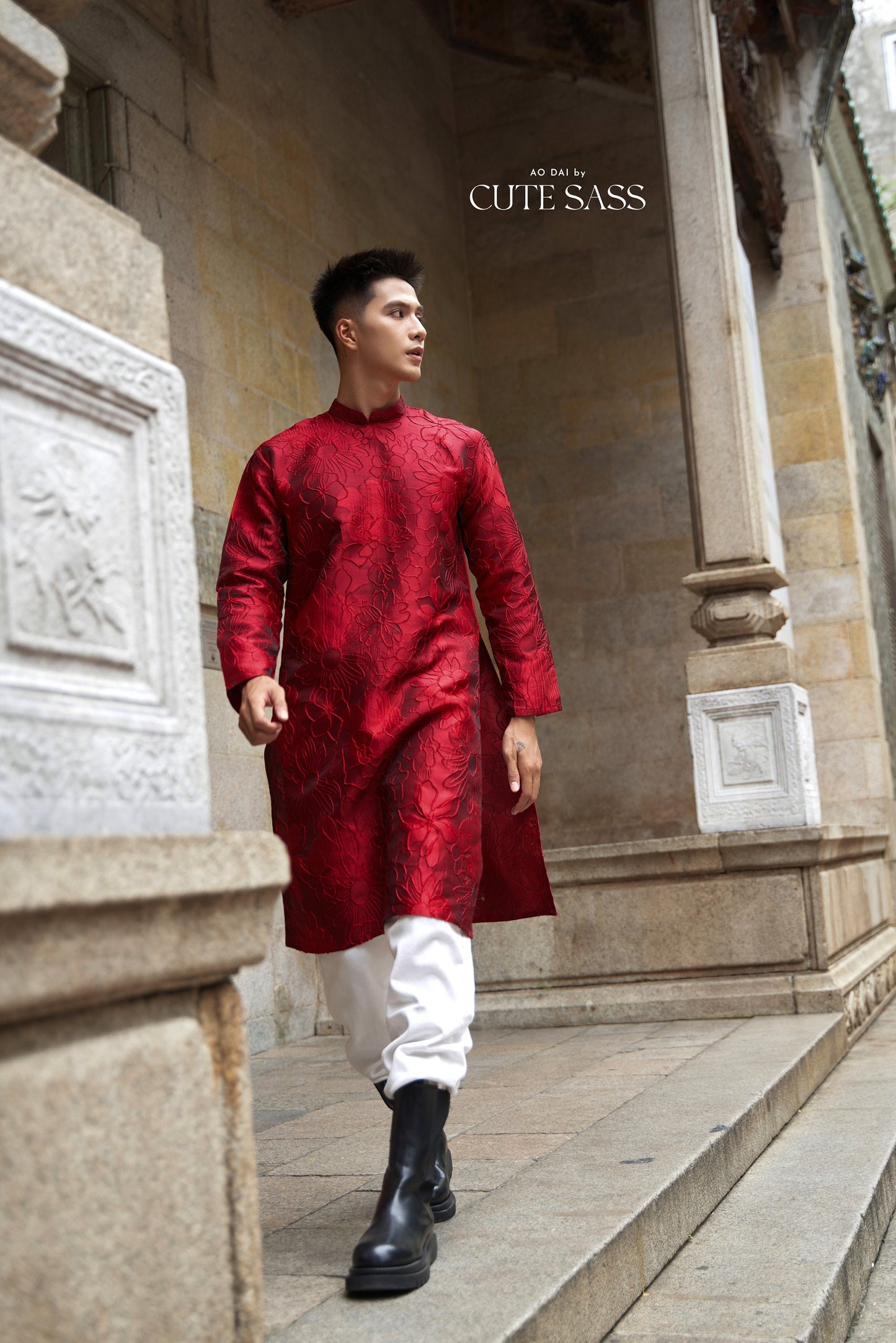 Men Red 3D Gam Ao Dai Top