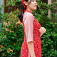 Red/Pink Hoa Ao Dai Set with Twisted Headband