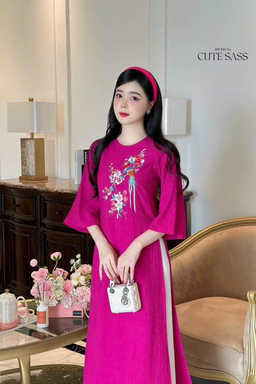 Shifted Chiffon Embroidery Ao Dai Top Set (4 Colors)| Pre-made Modernized Vietnamese Ao Dai | Women Ao Dai with Pants | Lunar New Year|