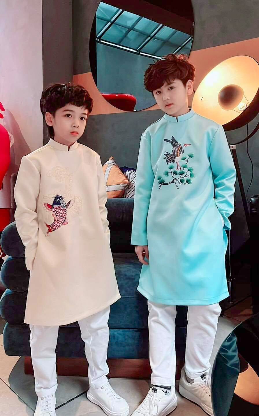 Boy Yellow Embroidery Hac Ao Dai Top