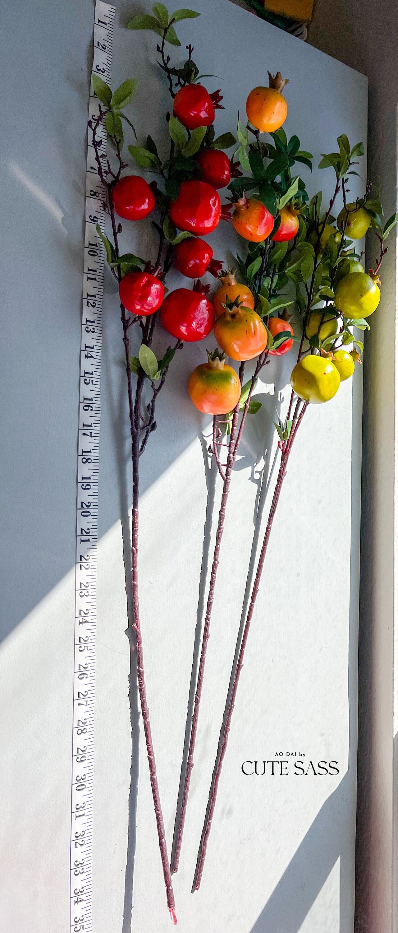 Pomegranate Faux Branches 35" Tall, 7 Poms - Tet Decoration