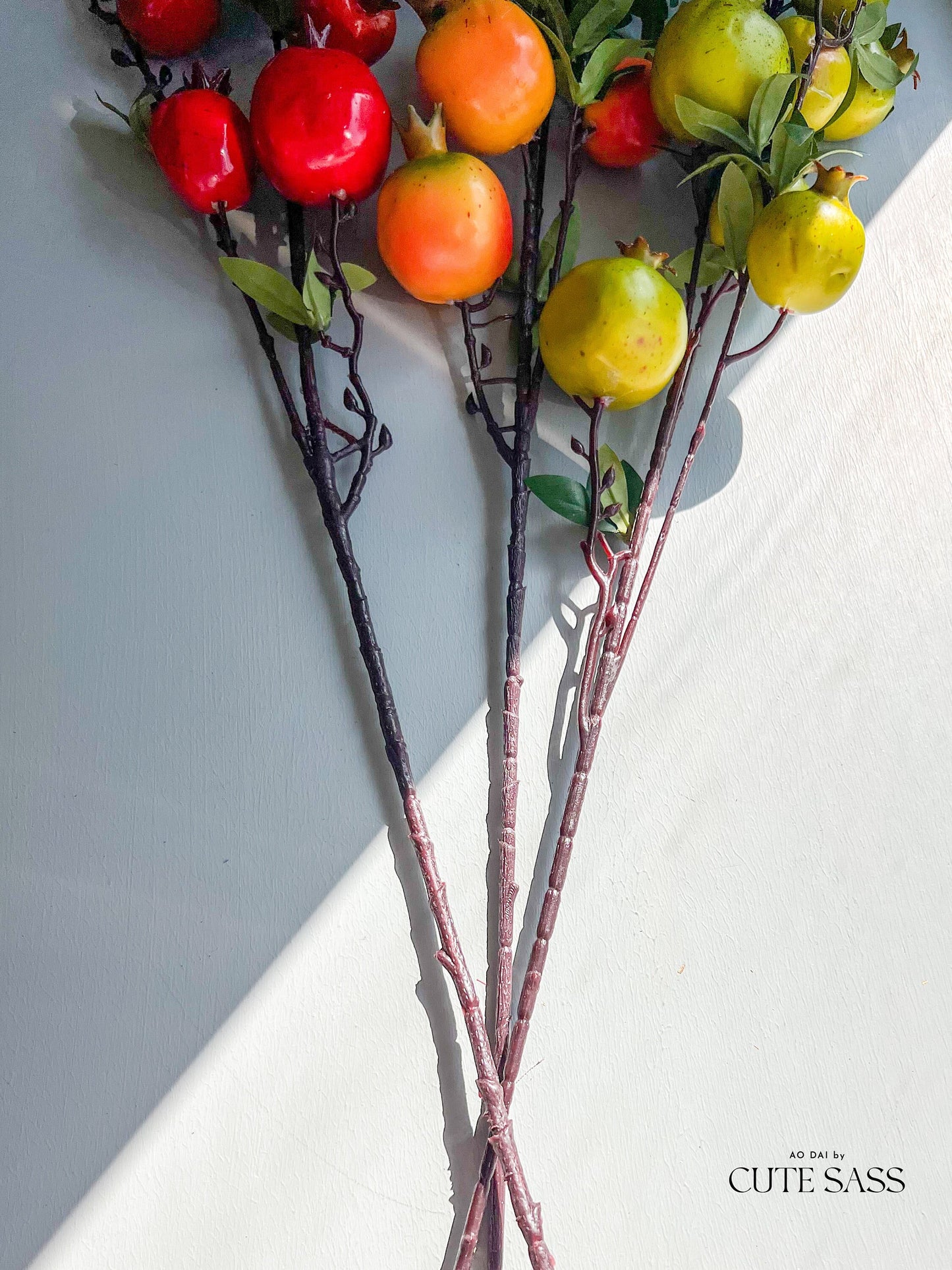 Pomegranate Faux Branches 35" Tall, 7 Poms - Tet Decoration