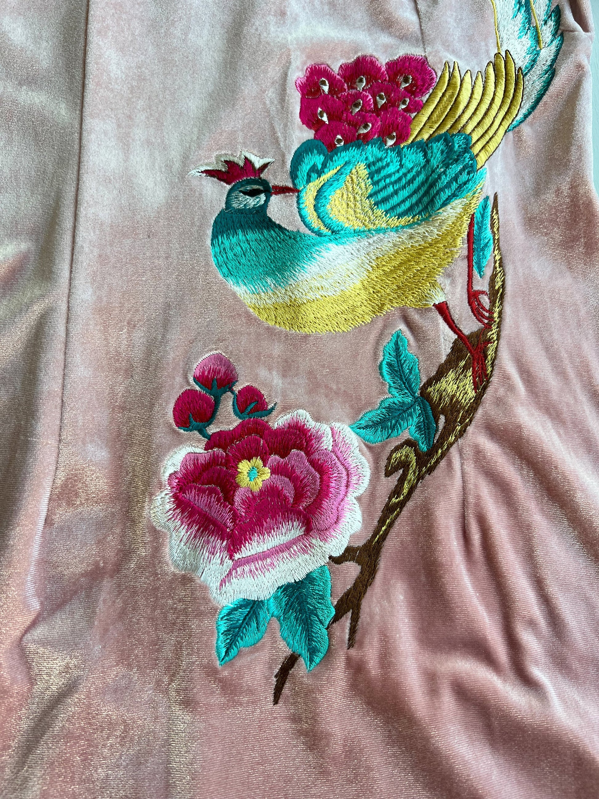 Light Pink Embroidery Velvet Ao Dai Top Only, NO PANTS