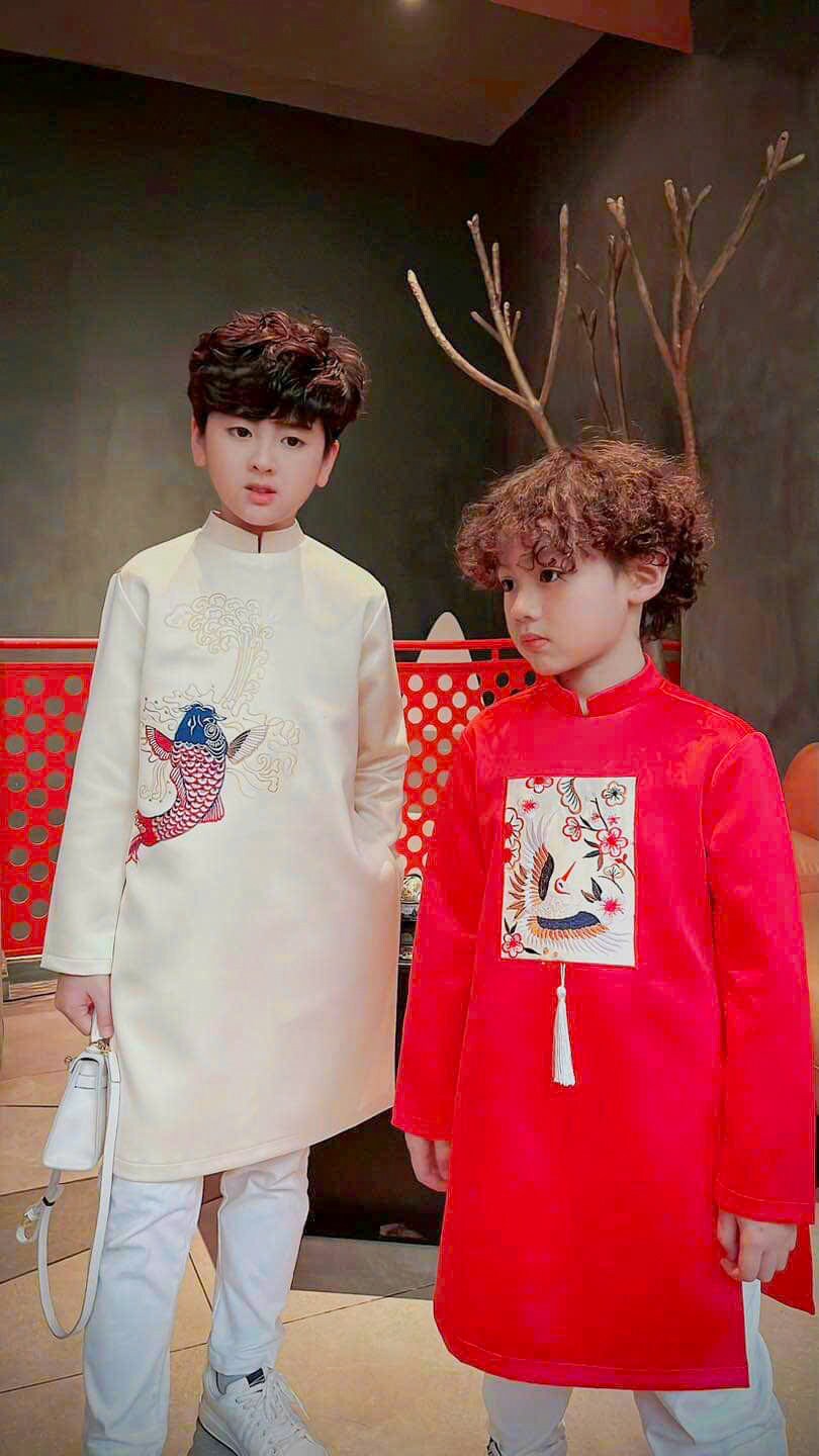 Boy Yellow Embroidery Hac Ao Dai Top