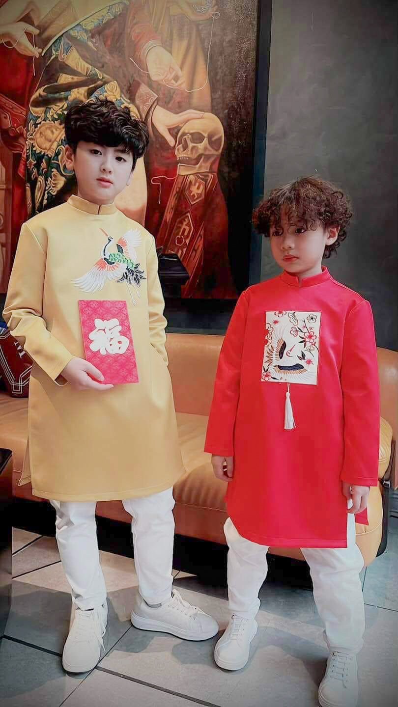 Boy Yellow Embroidery Hac Ao Dai Top