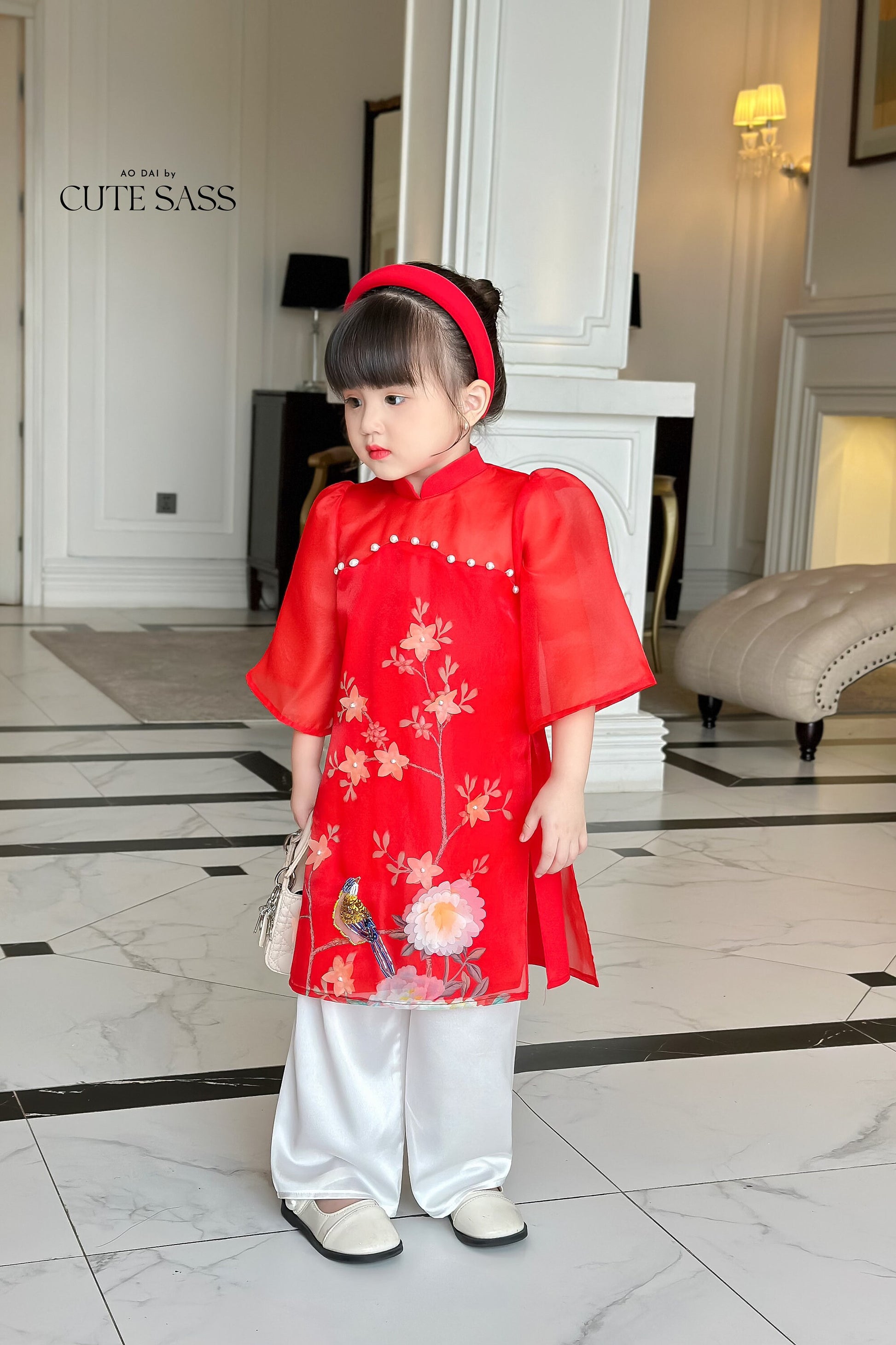 Mom and Daughter Red Pearls Ao Dai Set| Pre-made Traditional Vietnamese Ao Dai | Lunar New Year | Ao Dai for Girl, Mom|