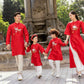 Family Red Ribbon Ao Dai Set (No Headband)| Pre-made Vietnamese Ao Dai| Lunar New Year | Ao Dai for Girl, Mom, Dad, Boy | Ao Dai Tet|