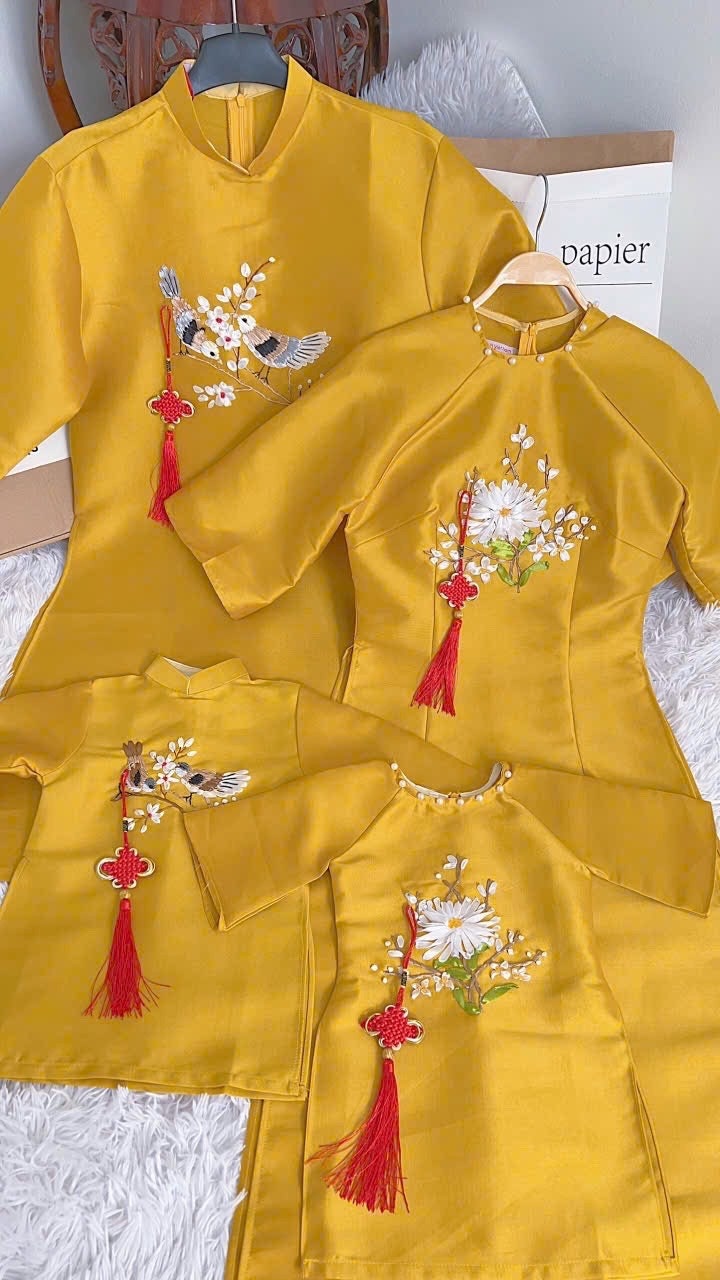 Family Yellow Ribbon Ao Dai Set (No Headband)