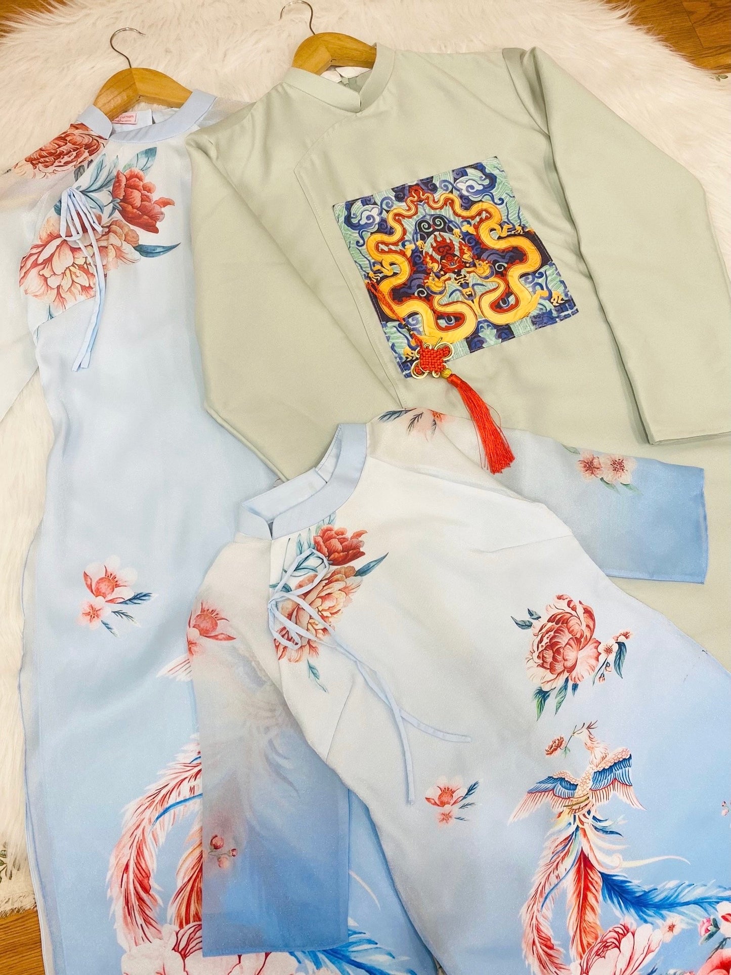 Family Printed Blue Ao Dai Set | Pre-made Vietnamese Ao Dai| Lunar New Year | Ao Dai for Girl, Mom, Dad, Boy | Ao Dai Tet|