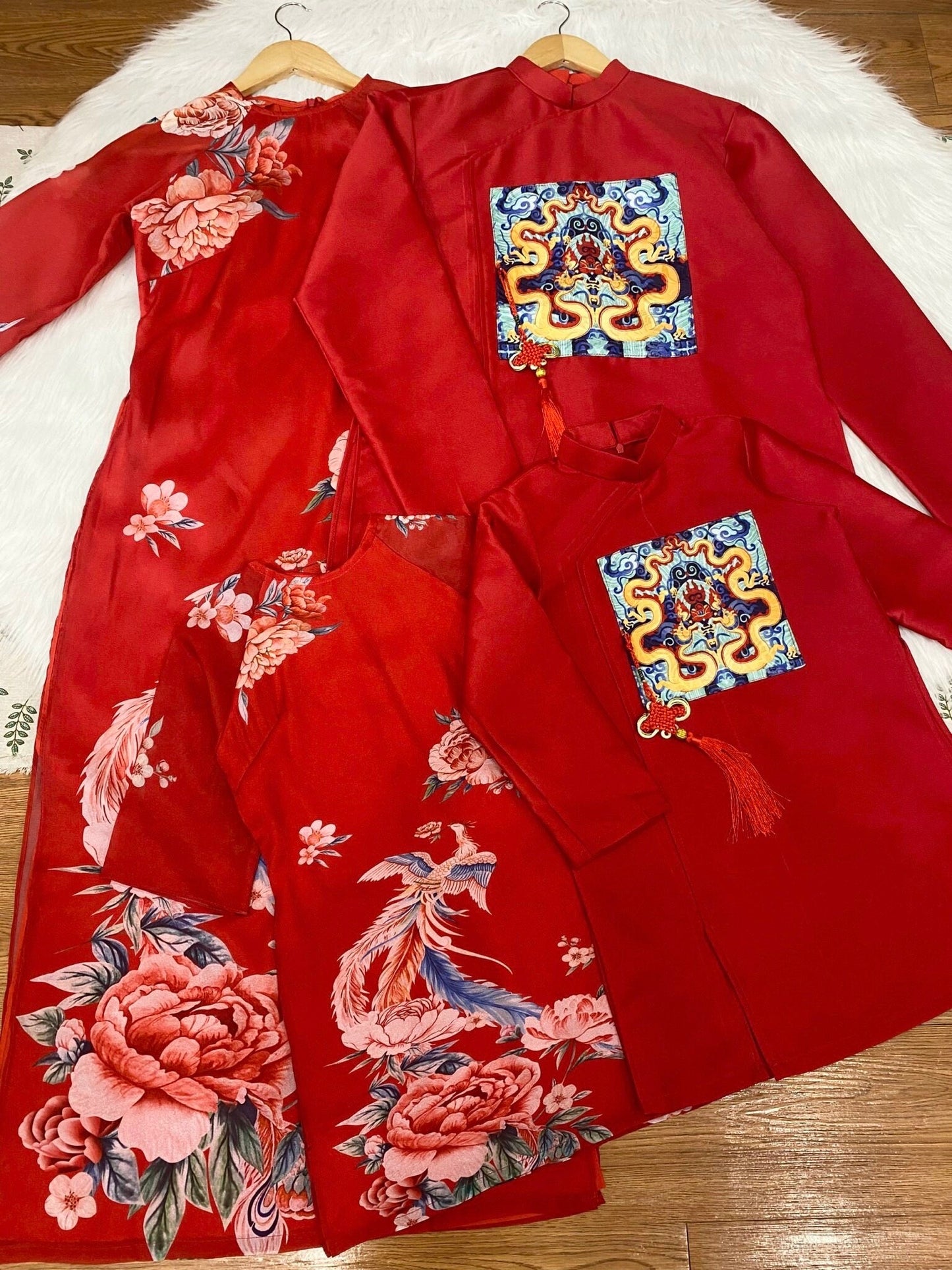 Family Printed Red Ao Dai Set | Pre-made Vietnamese Ao Dai| Lunar New Year | Ao Dai for Girl, Mom, Dad, Boy | Ao Dai Tet|M
