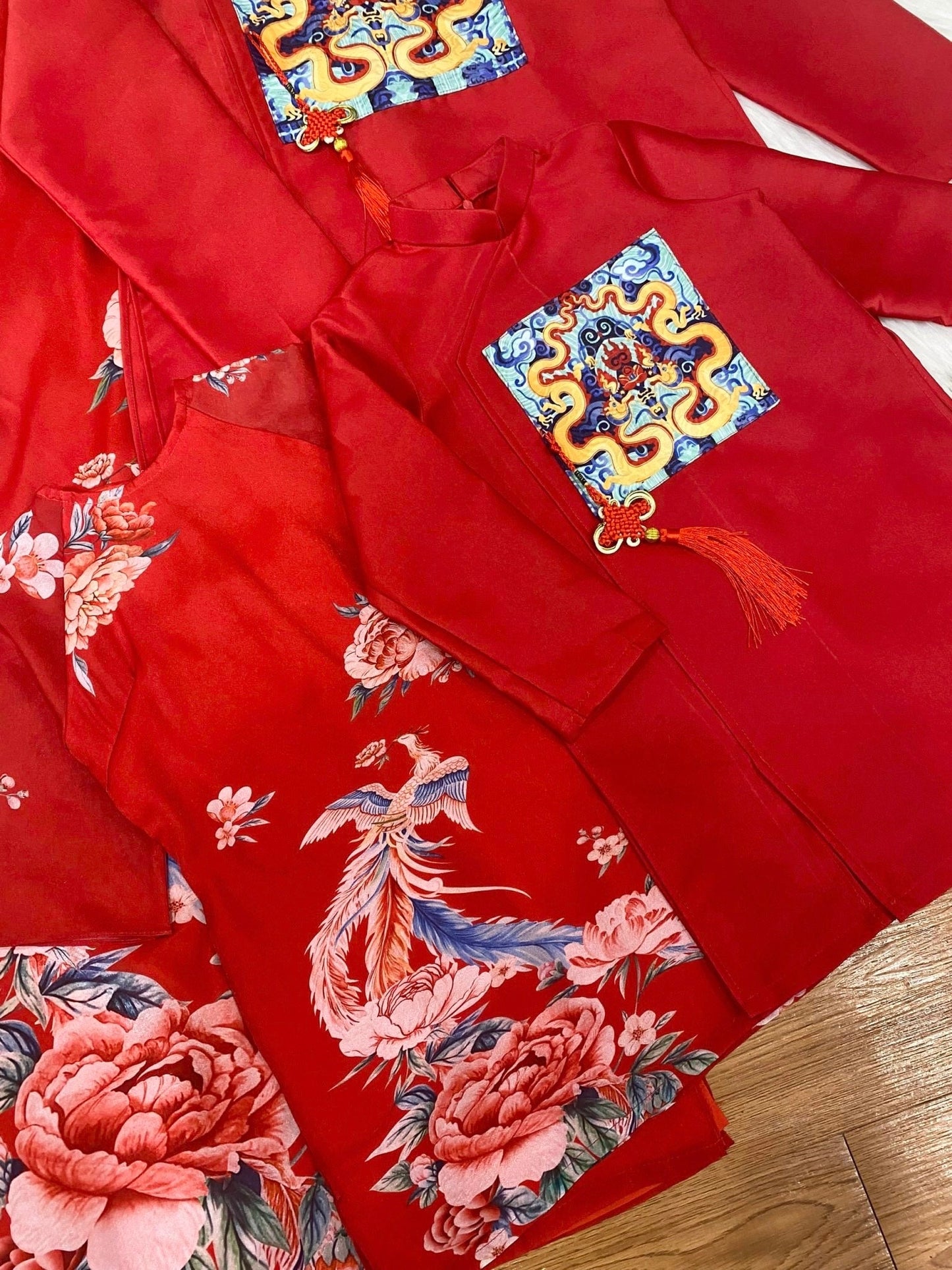 Family Printed Red Ao Dai Set | Pre-made Vietnamese Ao Dai| Lunar New Year | Ao Dai for Girl, Mom, Dad, Boy | Ao Dai Tet|M
