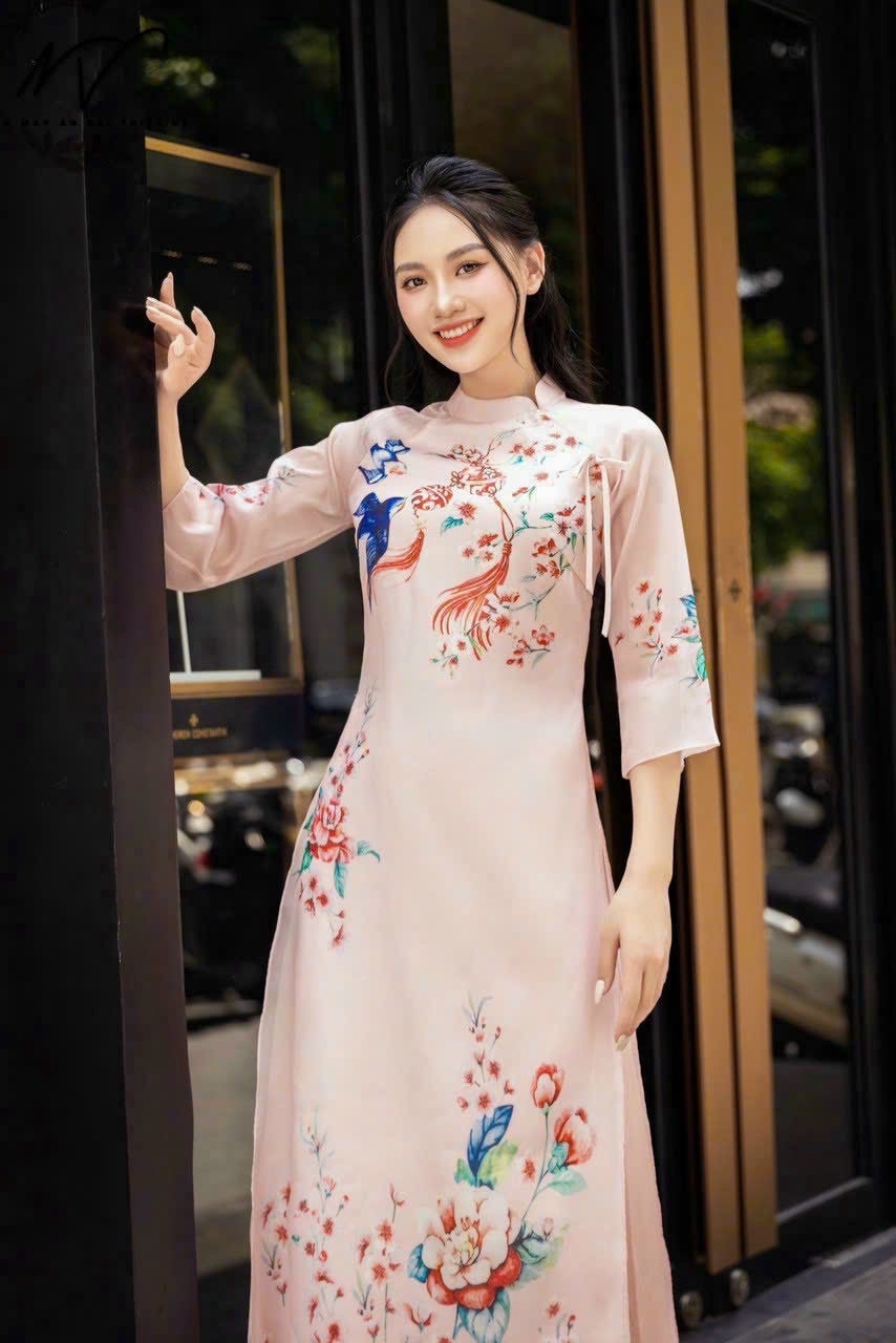 Mom and Daughter Pink Printed Ao Dai Set| Pre-made Traditional Vietnamese Ao Dai| Lunar New Year | Ao Dai for Girl, Mom |Ao Dai Tet|I4