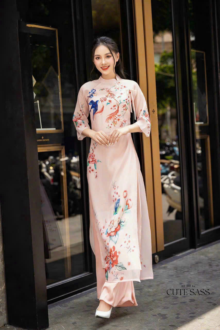 Mom and Daughter Pink Printed Ao Dai Set| Pre-made Traditional Vietnamese Ao Dai| Lunar New Year | Ao Dai for Girl, Mom |Ao Dai Tet|I4