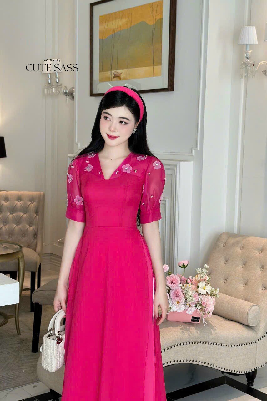 V-Neck Sparkle Ao Dai Set (3 Colors) |Pre-made Modernized Vietnamese Ao Dai | Lunar New Year| Ao Dai Cach Tan With Pants|